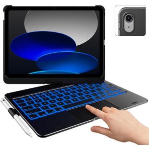 typecase Touch iPad 11th 10th Generation Case with Keyboard (11" 2025, A16 & 10.9" 2022)  360 Rotatable, 11-Color Backlit, Multi-Touch Trackpad, Pencil Holder, Thin & Light  Black