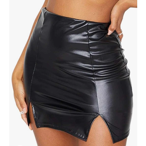 Just Quella Black Faux Leather Split Hem Mini Skirt Size Medium