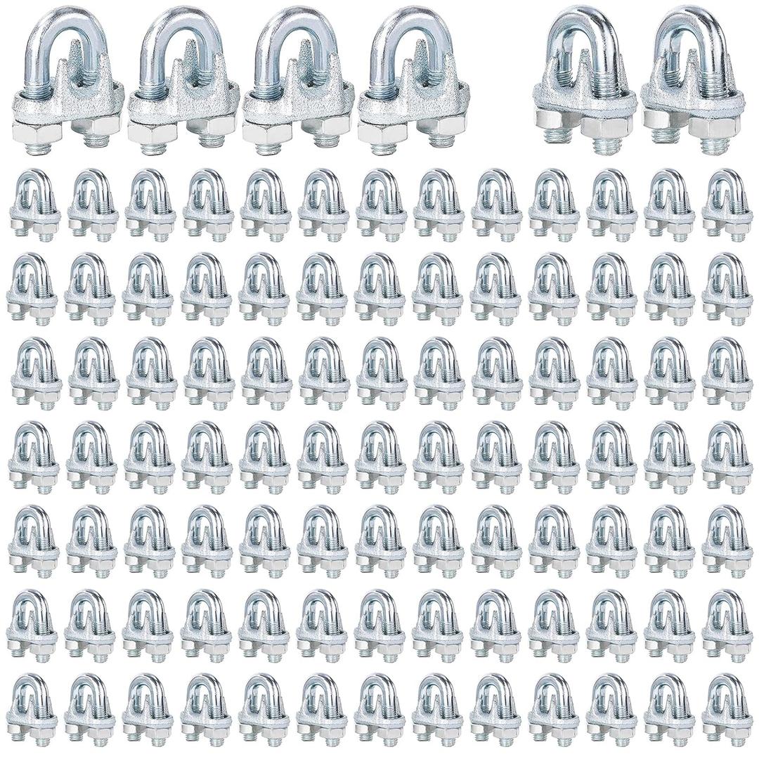 200PCS M6 Galvanized Zinc-Plated Wire Rope Cable Clamp Clips, 1/4" Wire Cable Clamps with U-Bolt Saddle Fasteners for Secure Rigging & Marine Use