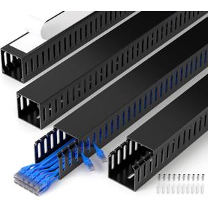ZhiYo 66in(4X L16.5in) Professional Server Rack Cable Management Raceway, H2in x W2in Cable Raceway Kit, Electrically Safe PVC Open Slot Wire Raceway for Under Desk/Computer/Network Cords, Black