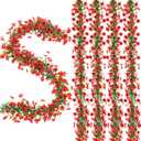 4 Pcs 6 ft Artificial Flowers Wisteria Garland-Total 24 ft Fake Hanging Wisteria Flowers Green Vines Garlands, Faux Flower Daisy with Eucalyptus Leaves for Garden Decor (Red)