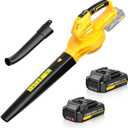 SEYVUM Cordless Leaf Blower, 20V Blower with 2 X 2.0 Ah Battery, Electric Blower for Lawn Care, 350 CFM 150 MPH Battery Powered Leaf Blower with Charger, for Patio, Garden Cleaning, Yellow