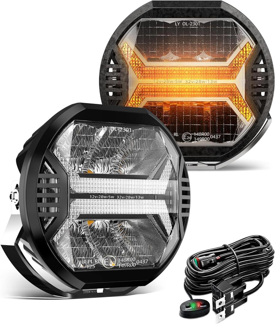 SPL Amber Led Pods Offroad Driving Lights Cube, 5.7In 12000LM, 5-3/4" Led Off Road Lights with Amber X Letter DRL Design, LED Spot Lights for Trucks Jeep Bumper UTV ATV, 2PCS(Wiring Harness Included)