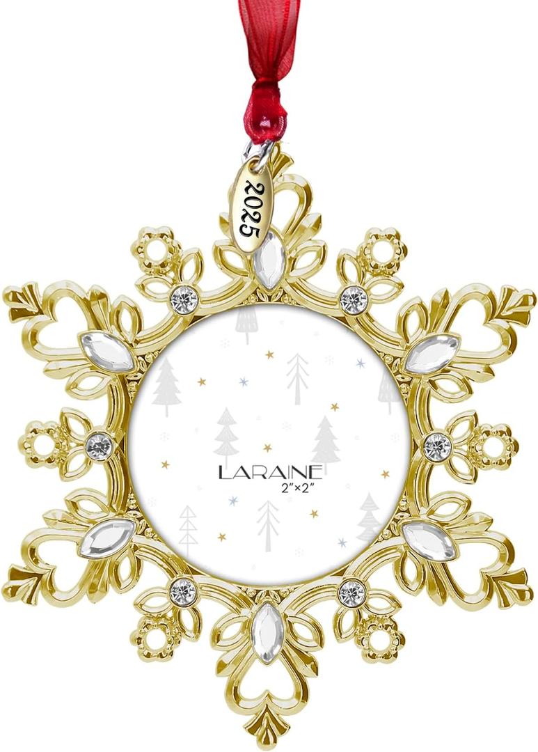 Laraine Christmas Tree Ornaments  Decorative Hanging 2025 Holiday Keepsake Gift Snowflake Pendant with 2 Photo Frame Insert for Picture of Pet (Snowflake Gold (2025))
