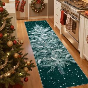 Lahome Christmas Kitchen Runner Rug 2x8, Christmas Runner Rug for Hallway Non-Slip Washable Entryway Rug Stain Resistant, Christmas Tree Print Holiday Decor Untra-Thin Runner for Bedroom Living
