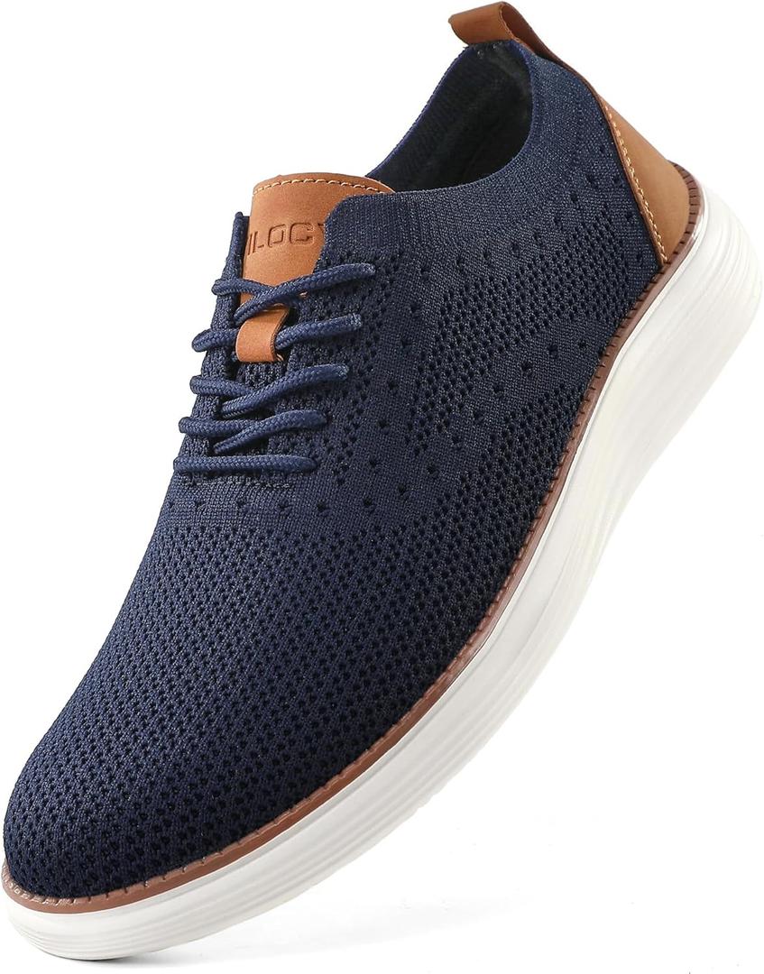 VILOCY Men's Casual Dress Sneakers Lace-Up Oxfords Business Mesh Breathable Walking Shoes Tennis Comfortable (8, Dark Blue)
