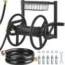 VEVOR Wall Mounted Garden Hose Reel, Holds 125 ft 5/8-inch Hose, Heavy-Duty Water Hose Winder, Space-Saving Design, Outdoor Manual Reel with Brass Fitting and Storage Basket for Yard Lawn