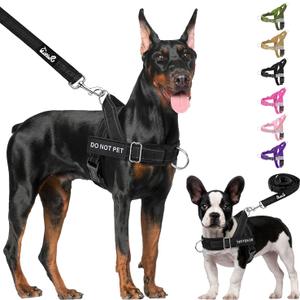 Lukovee No Pull Dog Harness & Leash Set - Heavy Duty Dog Vest Harness with Soft Padded for Medium Large Dogs, Adjustable Reflective Tactical Pet Harness for Easy Walk and Training (M, Black)