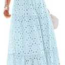 PRETTYGARDEN Summer Dresses for Women 2025 Eyelet Square Neck Puff Sleeve Smocked Wedding Guest Maxi Dress with Pockets, Size Large