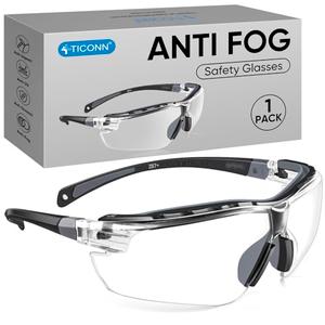 TICONN Anti-Fog Safety Glasses for Men and Women, ANSI Z87.1 Scratch Proof Eye Goggles with Adjustable Arms and UV Protection (Clear, 1PK)