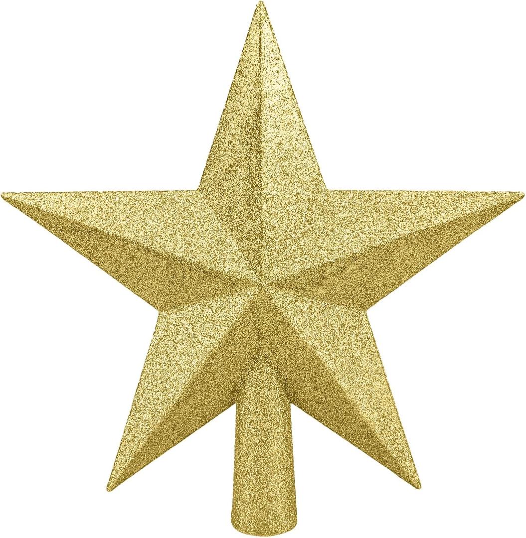 Leuceiy Christmas Tree Topper 10 Inch,Glitter Christmas Ornaments Star Xmas Decoration on Tree for Holiday Ornament or Home Decor(Gold)