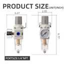 Pneumatic Air Compressor Filter Regulator Combo 1/4" NPT 150 PSI w/Adjustable Gauge-Water Separator,Metal Bracket,Manual Drain,5 Micron Brass Cartridge
