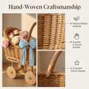 Woven Rattan Baby Stroller Flower Basket, Handcrafted Vintage Wicker Carriage Planter for Baby Shower Centerpieces, Wedding Party Decor and Photo Props, Small Size 14"