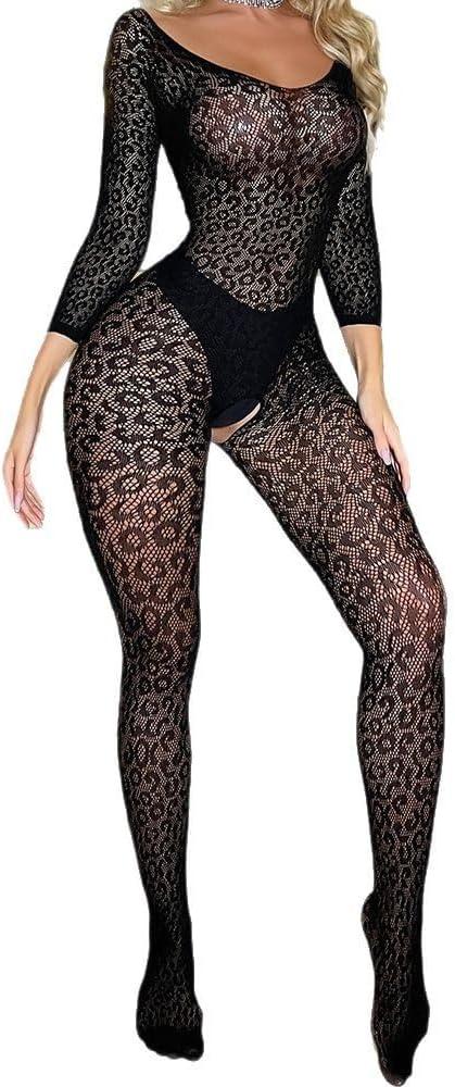 Women Lingerie Fishnet Bodysuit Sparkle Rhinestone Sexy Mesh Teddy Lingerie One Size