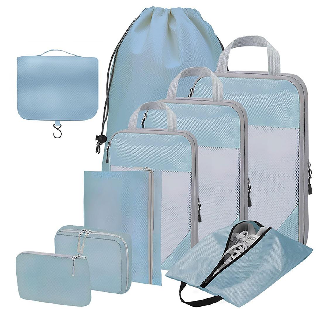 Compression Packing Cubes for Suitcases – 9 Set Travel Luggage Organiser Bags with Mesh Design, Waterproof Ultralight Packing Cubes for Backpack, Clothes & Home Storage (Blue)