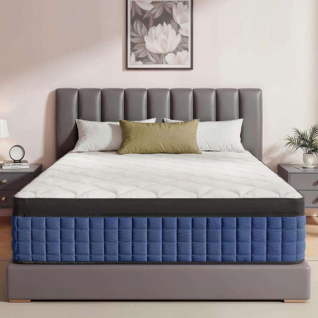 12 Inch King Size Mattress,King Mattress in a Box,Gel Memory Foam Hybrid Mattresses with Pocket Springs for Motion Isolation,Pressure Relief,Medium Firm,Back & Lumbar Support,365-Night Trial