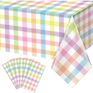 6Pcs Spring Easter Pastel Plaid Tablecloths Decorations,Plastic Pink Blue Yellow Green Watercolor Buffalo Disposable Table Cover for Indoor Outdoor Spring Birthday Easter Party Supplies,54 x 108 Inch
