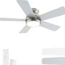 POCHFAN 42 Inch Brushed Nickel Ceiling Fans with Lights and Remote, LED Low Profile Flush Mount Ceiling Fan for Bedroom, Living Room, Patio, Quiet DC Motor, 5 Blades