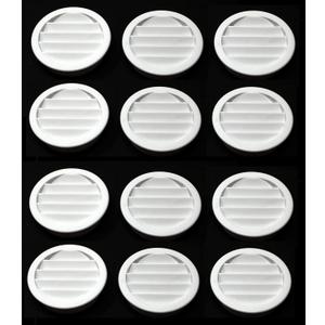 2" Round Plastic Louver Soffit Air Vent Reptile Screen Grille Cover Multiple Colors/Quantities (12, White)