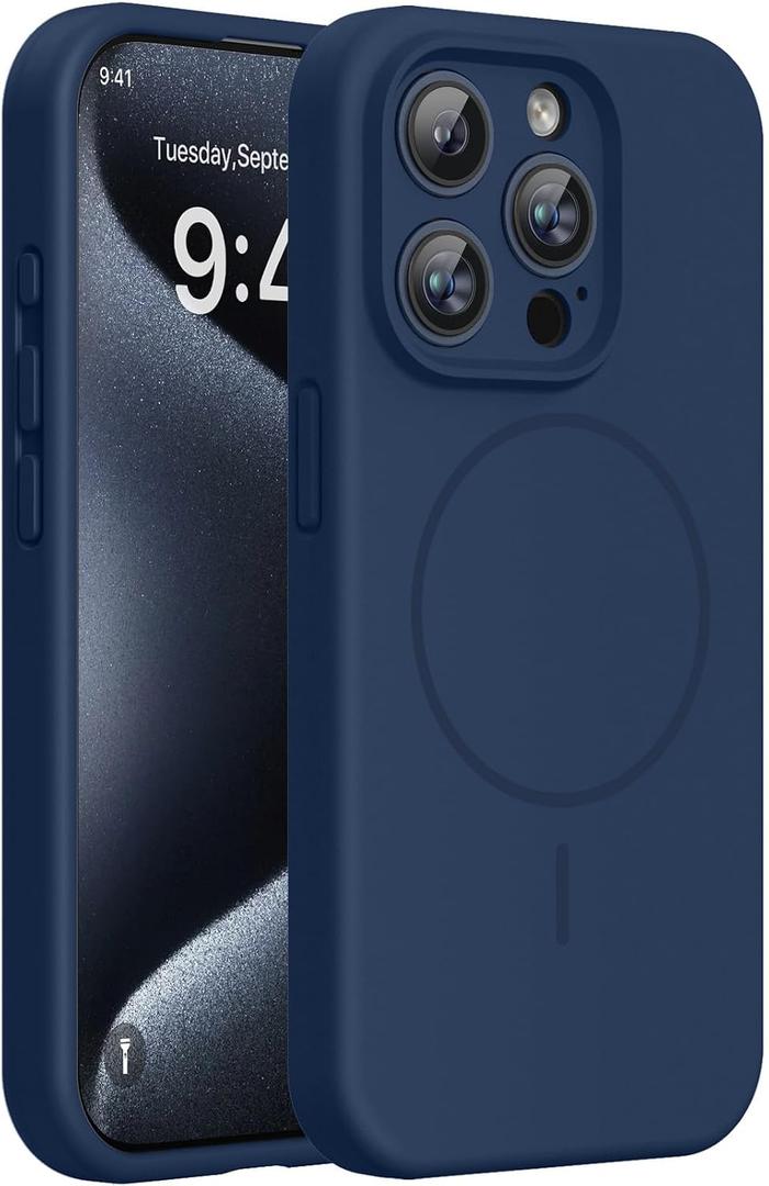 Miracase Magnetic for iPhone 15 Pro Case, [Soft Anti-Scratch Microfiber Lining], Compatible with MagSafe, Liquid Silicone Shockproof Drop Protection Phone Case for 15 Pro, Dark Blue