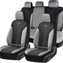 Coverado Automotive Seat Covers Full Set, Luxury Car Seat Covers, Leather Seat Covers, Mesh Design, Black Driver Seat Protectors, Universal Fit for SUVs, Trucks, Sedans