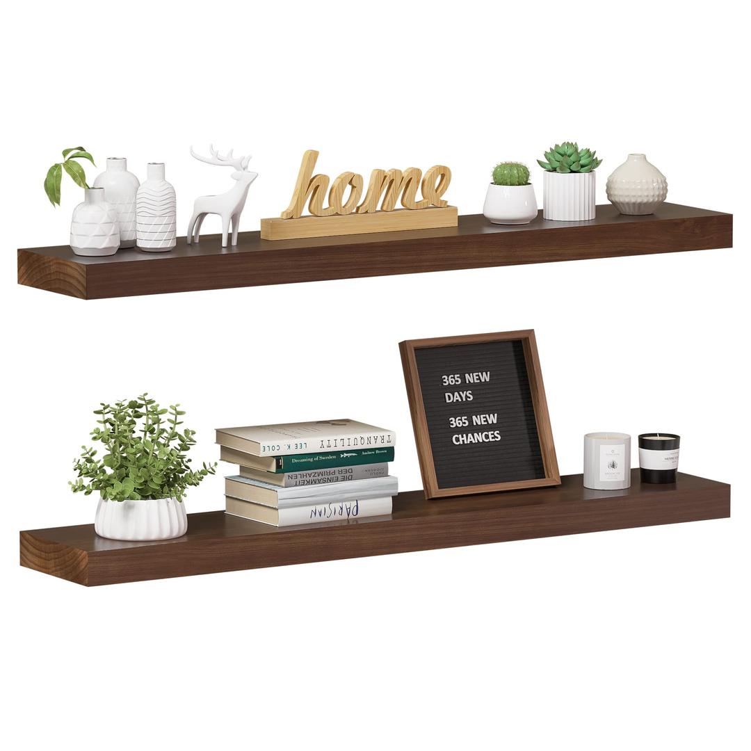 Colima Bathroom Floating Shelves for Wall, 36" Floating Wall Mounted Shelf, Rustic Wood Storage Hanging Shelf for Home Organization, Bathroom, Kitchen, Living Room (Set of 2, Brown)