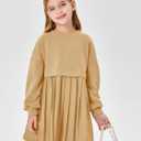 Batermoon Girls Pleated Sweatshirt Dresses Kids Fashion Long Sleeve Crew Neck Mini Dress 5-14 Years