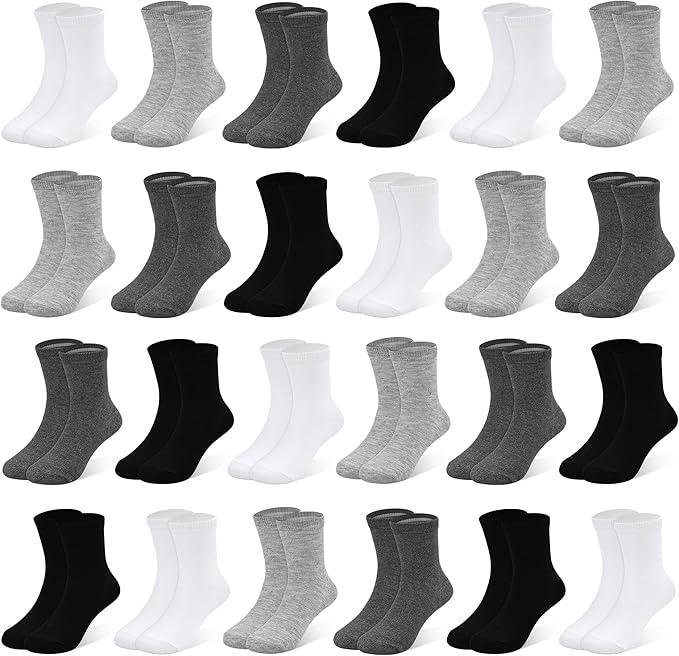 SPTRAMLE Boys Socks, 24 Pairs Kids Socks for Toddler Girls 2-4 Years Boys Crew Multipack Athletic White Black Grey