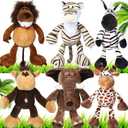 Zhanmai 6 Pieces Safari Stuffed Animals Plush Jungle Toys Set for Boys Girls, Lion Elephant Zebra Giraffe Tiger Monkey for Animal Themed Parties Student Party Decoration(Novel Style)