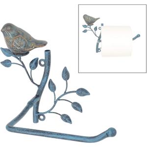 Owlgift Wall Mounted Metal Toilet Tissue Holder w/Ceramic Bird, Roll Organizer for Bathroom - Turquoise (One Size)