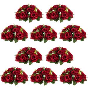 NUPTIO Flower Wedding Centrepieces for Tables - 10 Pcs 9.5in Diameter Crimson Artificial Flowers Rose Ball for Centerpieces Table - Fake Rose Arrangements for Weddings Birthday Party Decor
