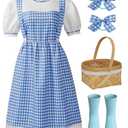 Halloween Girls Book Character Costumes Dorothy Dress Accessories Set (Blue, Large(11-12 Years))