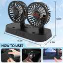 Car Fan, Dual Head USB Fan with Mist Function, Portable 12V Cooling Fan for Vehicle, 360° Multi-Angle Rotatable & 2 Speeds, Delivers Strong Airflow for Truck, SUV, RV & More