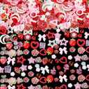 110pcs 3D Pink Red Strawberry Flower Nail Charms Cherry Rose Camellia Butterfly Charms Resin Accessories Flatback Charms for Nails Design Moon Star Nail Jewels for Women Nail Art Supplies 1