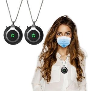 Rechargeable Ionizer Air Purifier, Wearable Air Purifier, Mini Necklace Air Purifier for Home, Kitchen, Portable Travel Air Cleaner with Carbon Fiber for Smell, Office, Bedroom, Kitchen-2Pack