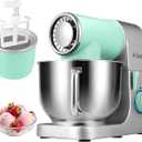 Aifeel Stand Mixer,6.5QT Kitchen Electric Mixer with 2QT Ice Cream Maker Bowl, 6 in 1 Multifunctional Bread Dough Mixer with Dough Hook,Whisk & Beater, Food Mixer for Baking (Green-Silver)