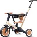 Newyoo TR008 5 in 1 Toddler Tricycle with Push Handle for 1-3 Year Old Boys and Girls, Kids Push Trike with Safe Bar, Toddler Bike, Convert to Balance Bike, Birthday Gifts and Toys for Baby, Cream