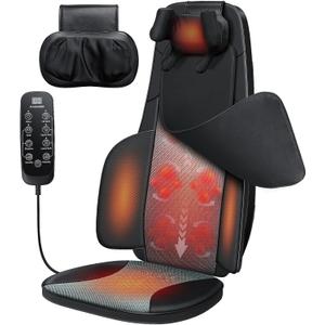 Shiatsu Neck and Back Massager for Chair with Heat, 2 Interchangeable Attachments Full Back Massage Pad Deep Tissue, Adjustable Height 3-Level Intensity for Office Home, Masajeador de Espalda, Black