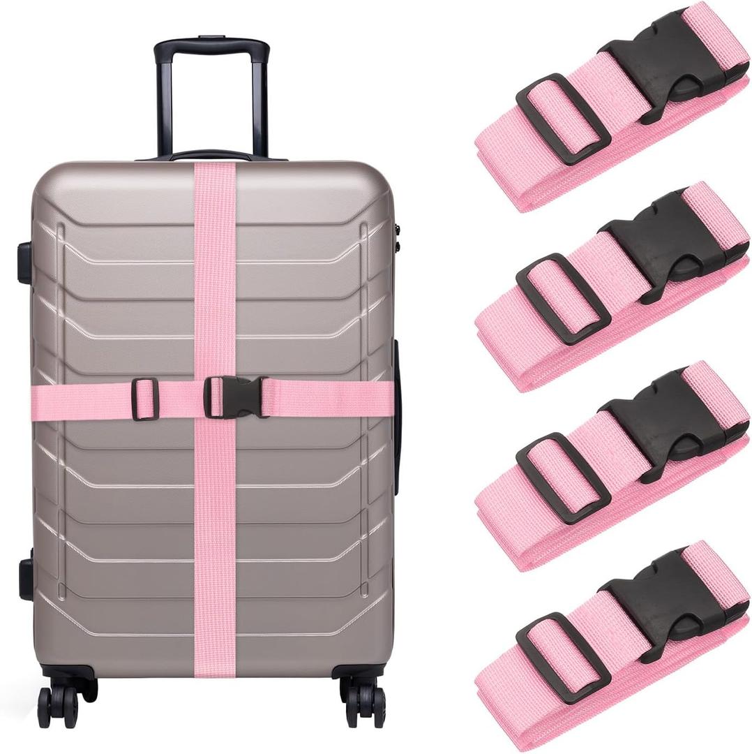 uxcell 4 Pcs Luggage Straps for Suitcases, Adjustable Luggage Connector Strap Buckle Travel Suitcase Bag Strap Belt Luggage Accessories for Travel Suitcase Bag Connect, Pink