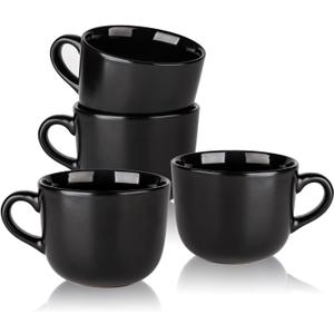 AmorArc 24 oz Soup Mugs with Handles, Jumbo Ceramic Bowls Mugs Set with handles for Coffee Cereal Cappuccino Snacks, Microwave&Dishwasher safe Soup Cups for Meal-Black