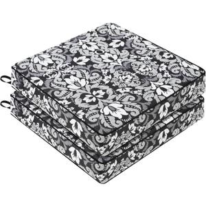 Favoyard Outdoor Chair Cushion 19 x 19 x 3 In Waterproof Pattern Fade Resistant Cushions for Patio Furniture with Removable Cover Attach Straps 28D Foam Insert Cushions Pads for Seat Sofa Couch 2 Pack (Grey Floral)