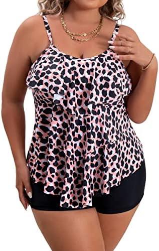 B2prity Women Plus Size Tankini Swimsuits Tummy Control Two Piece Bathing Suit Ruffled Flounce Swimwear with Shorts Size 22W