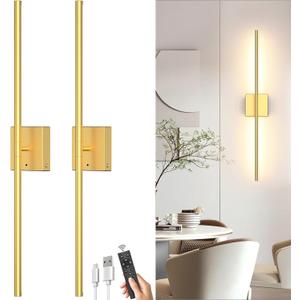 Battery Operated Wall Sconce Set of Two: Wireless Rechargeable Wall Lights with Touch and Remote Control, 360Rotatable 4CCT Dimmable Cordless Sconces Decor Gold Scone for TV Wall Bedroom Hallway
