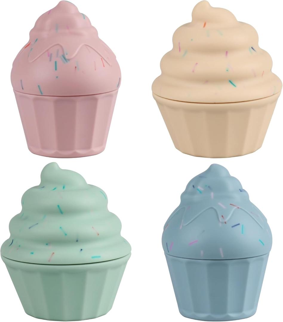 Silicone Bath Toys, Cake Design Baby Bathtub Toys for Toddlers/ Infants 6-12-18 Months+, Bath Squeeze Toys for Tub Beach Pool, 4 Count