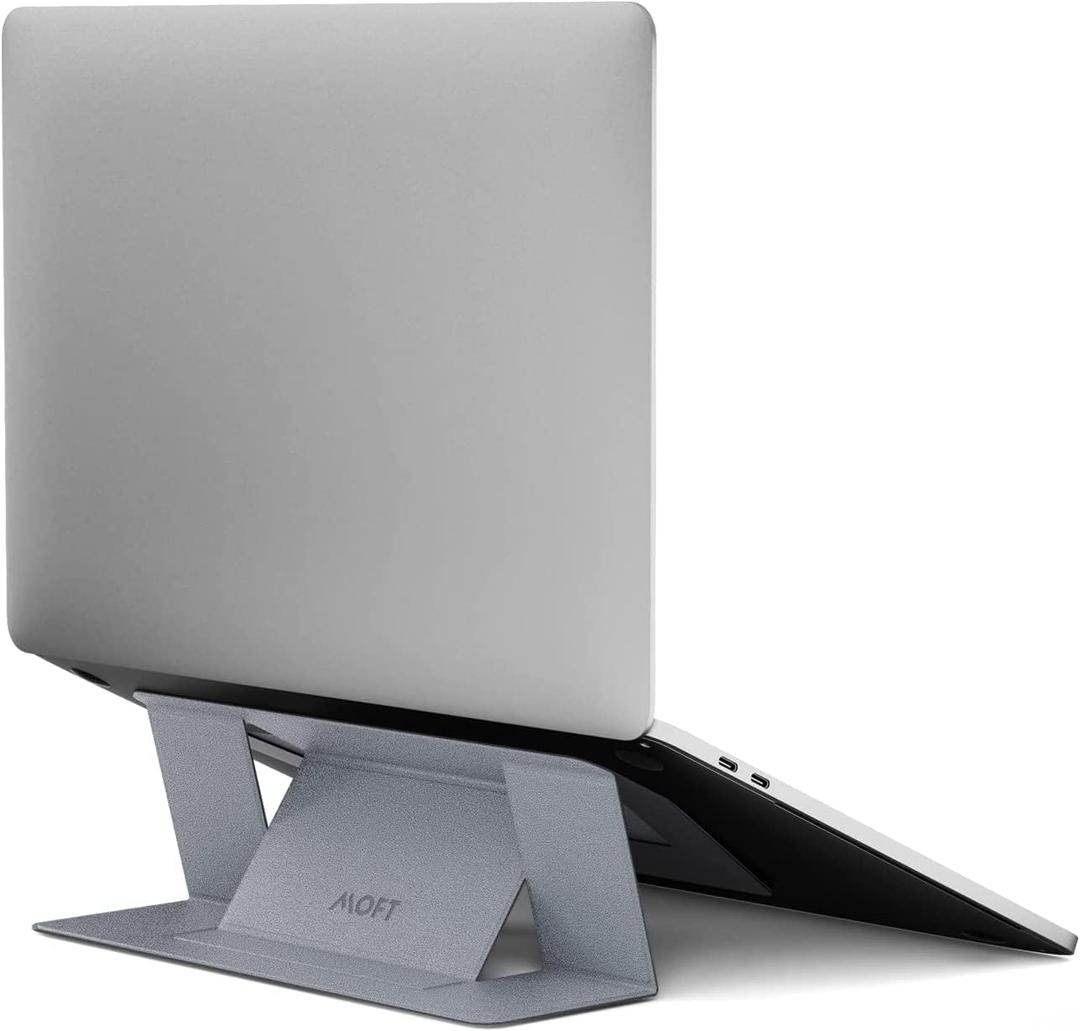 MOFT Laptop Stand for Desk, Stick-On Computer Stand with Dual-Angle, Ergonomic Laptop Riser Holder for Travel, Foldable & Portable MacBook Stand Fits 11.6"-16" Laptops, Silver (Adhesive Version) (Adhesive Standard Version)