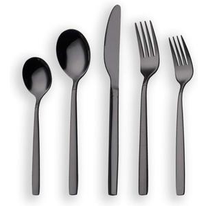 Berglander 20 Piece Titanium Black Plated Stainless Steel Flatware Set, 20 Pieces Silverware Set, Cutlery Set, Service for 4 (shiny Black)