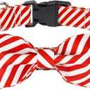 Malier Cute Adjustable Christmas Collar with Bowtie, Classic Stripe for Girl & Boy Dogs, Cats (Red Stripe, Small)