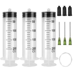 3 Pack 200ml Syringes with 55.1” Tube and Needle 14G 1.5”, Sterile Luer Lock Syringe Individually Packaged for Scientific Labs, Measuring, Watering, Refilling