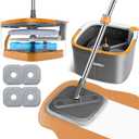 Mop and Bucket Set, Spin Mop with Separate Dirty Water System, Deep-Cleaning Mops for Floors, Versatile Mops for Walls (4 Pad)