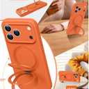 Liquid Silicone Case for iPhone 17 pro with Magnetic Ring Stand, Upgraded Camera Lens tection Mil-Grade Drop Shockof Soft Anti-Scratch Microfiber Lining(Orange)